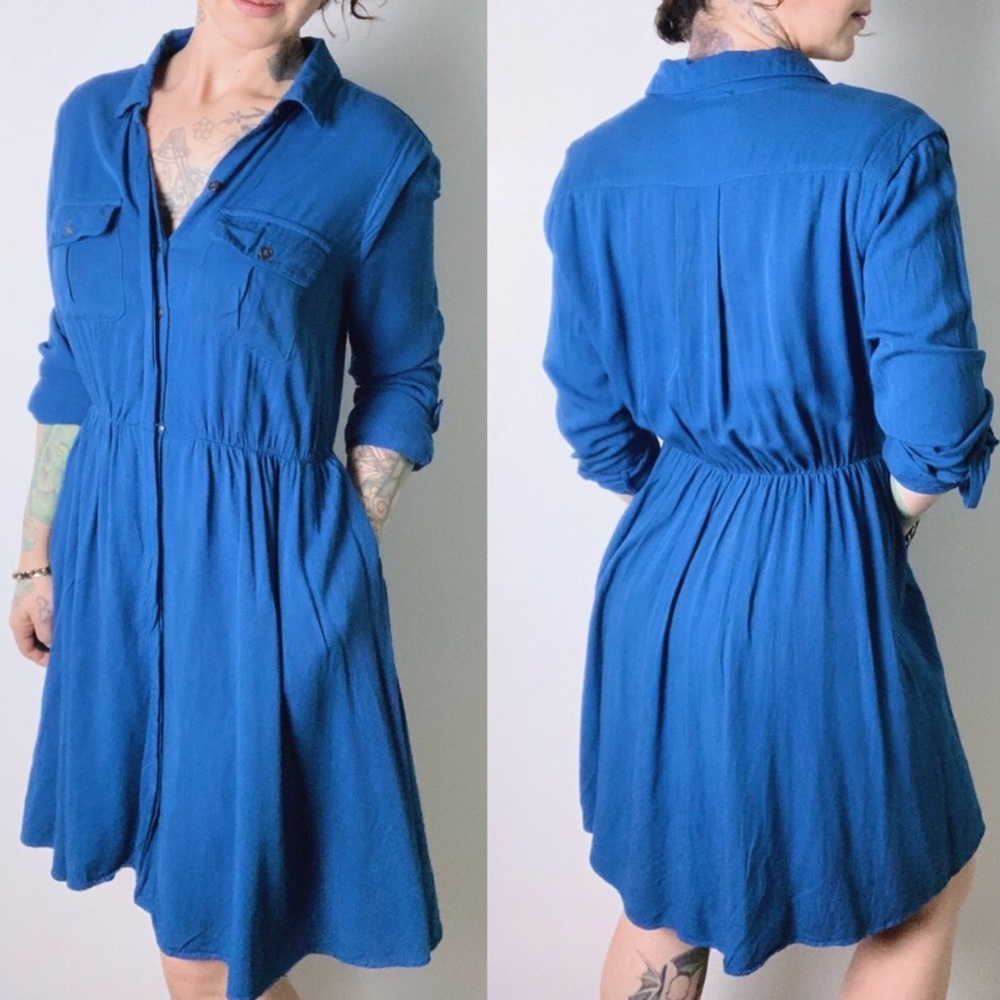 Anthropologie Maeve Dakota Blue Shirt Dress Size S - Picture 3 of 7